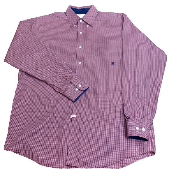 Ariat Other - Ariat Wrinkle Free Mens Large Red Western Button Shirt Plaid Cowboy Rodeo Work